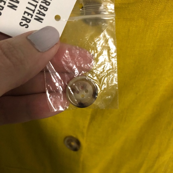 Urban Outfitters Linen Button-Down Drop Waist Pleated Skirt Midi Dress Mustard - Picture 14 of 16